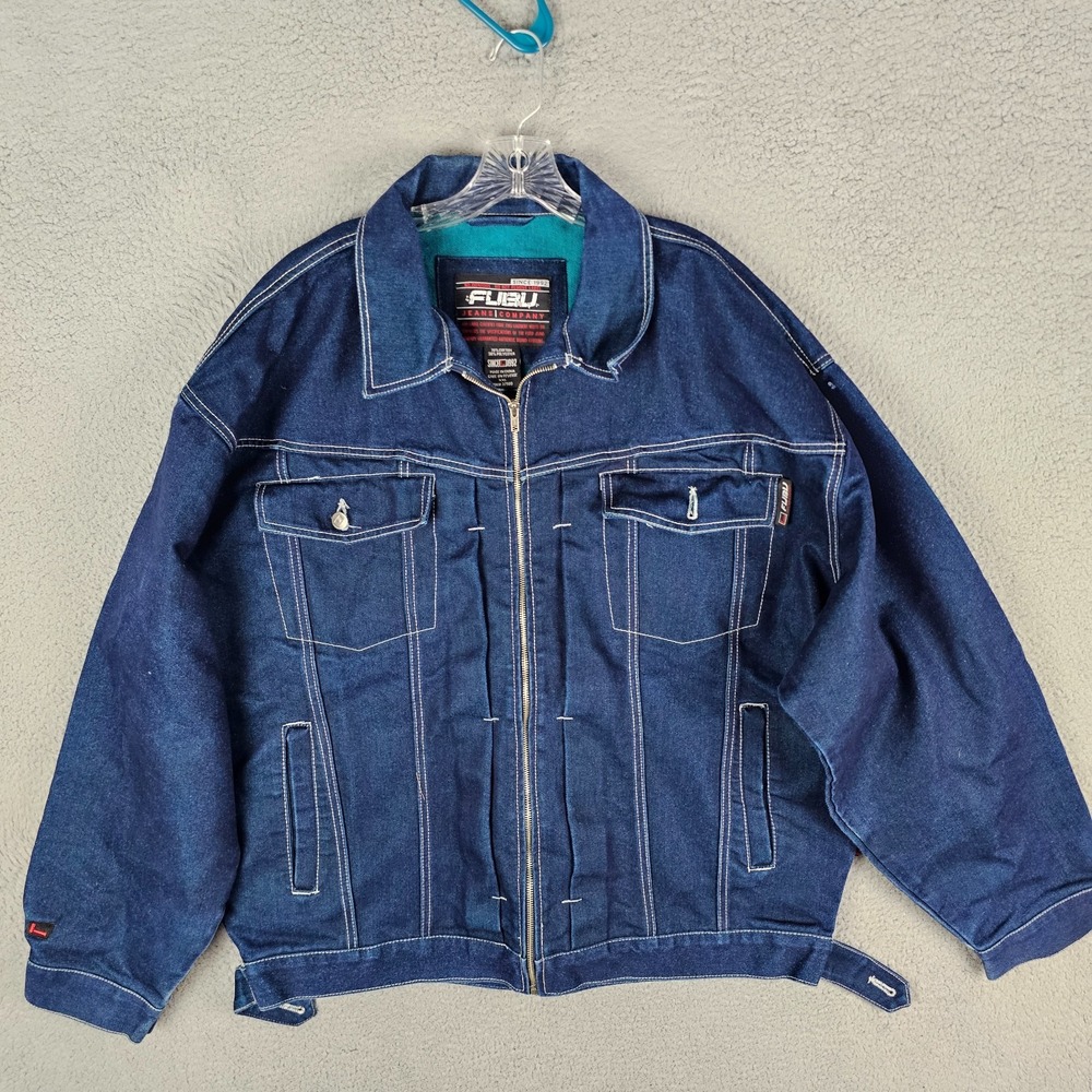 FUBU Workwear Jacket Mens 2XL Denim Streetwear Hip Hop Long Sleeve‎ Collar Y2K